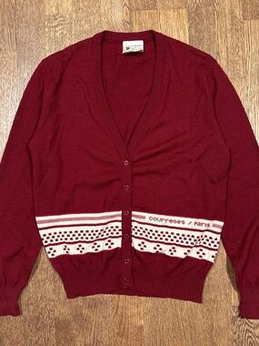 Vintage 90s Courreges Paris Wool Blend Logo Striped Cardigan Sweater Womens 0